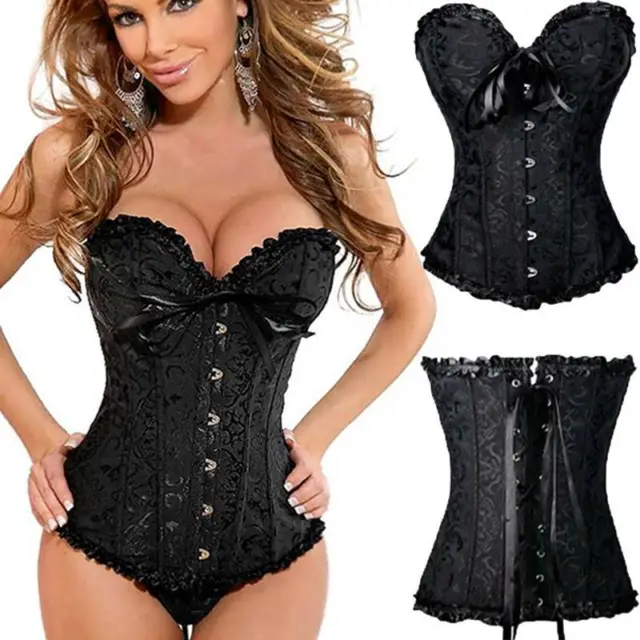 Women Sexy Overbust Boned Corset Burlesque Basque Top Lace-Up Costume Size 6-24