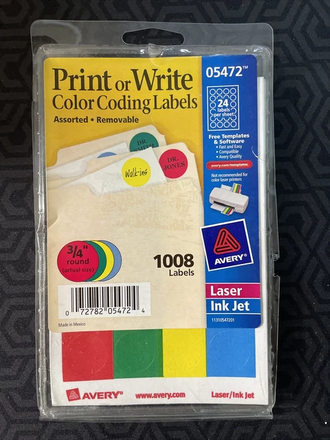 Avery® Printable Removable Color-Coding Labels, 3/4" dia, Assorted 072782054724