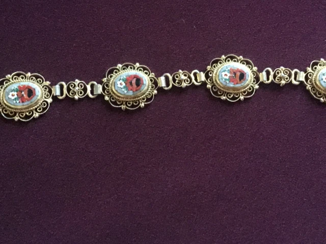 Vintage Micro Mosaik Kostüm Schmuck Armband gestempelt Italien filigran Surround