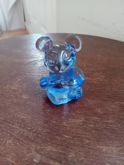 Vintage Art Glass Mouse Paperweight 3¼" Tall 2" Wide Light Blue Figurine