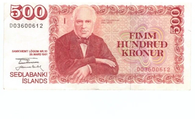 FIMM HUNDRUD KRONUR Sedlabanki Islands