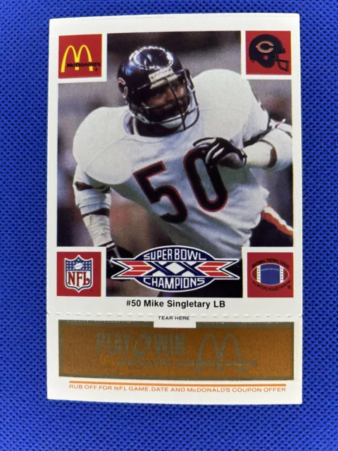 1986 McDonalds Supper Bowl XX Edition Orange Tab Mike Singletary Chicago Bears