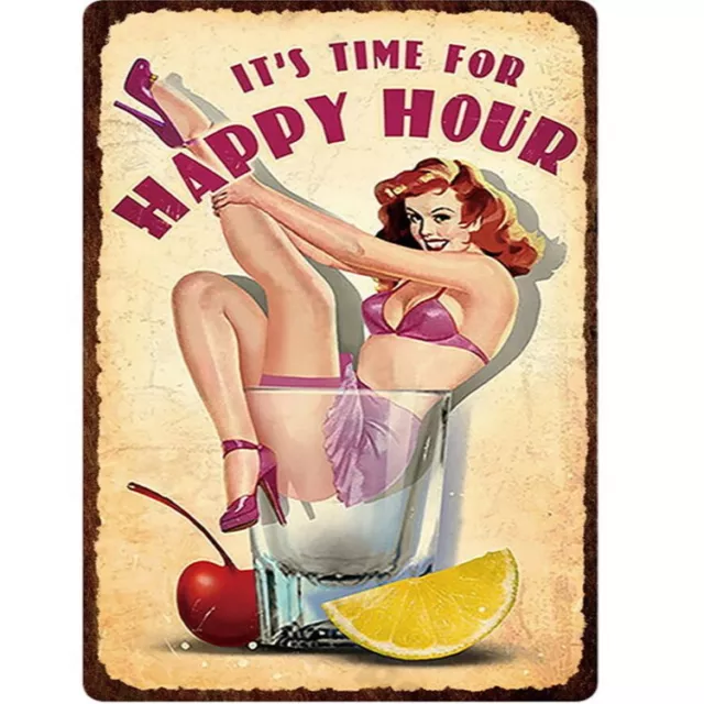 Vintage Retro Happy Hour Sexy Lady Kitchen Home Man Cave Bar Pub Shed METAL SIGN