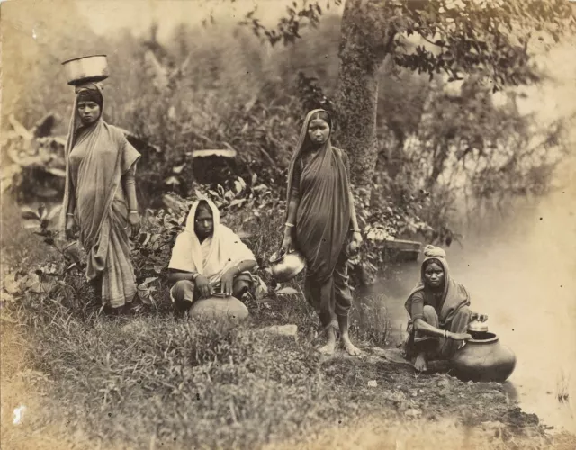 c. 1870's Indian Women Gathering Water Albumen Photo