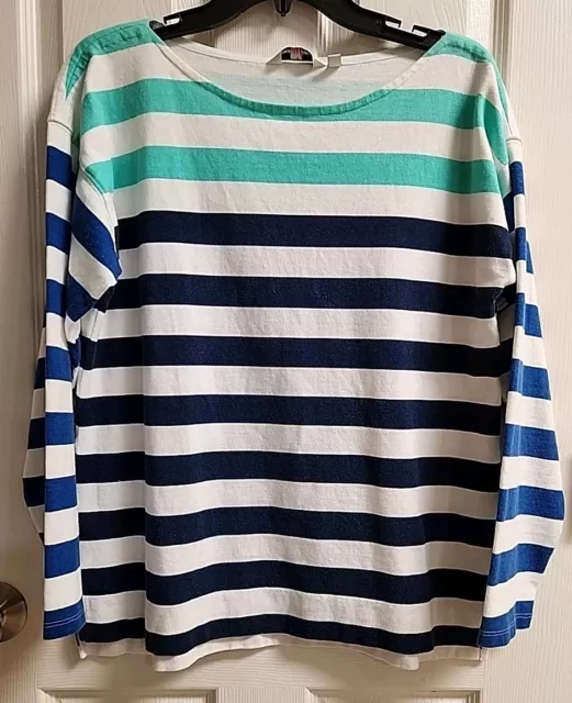 Vineyard Vines Sweater Womens  Navy Green Blue Striped Long Sleeve Crew Size Lrg