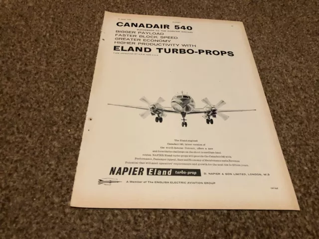 (Ac49) Advert D. Napier & Son Limited - Napier Eland Turbo-Prop - Canadair 540