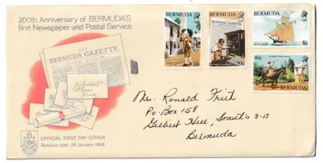 26/1/1984 Bermuda FDC - 200th Anniversary of First Newspaper and Postal Service