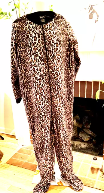 Women's Large Footed Pajamas LEOPARD Cat Fleece Sleepwear PJ's  NICK & NORA
