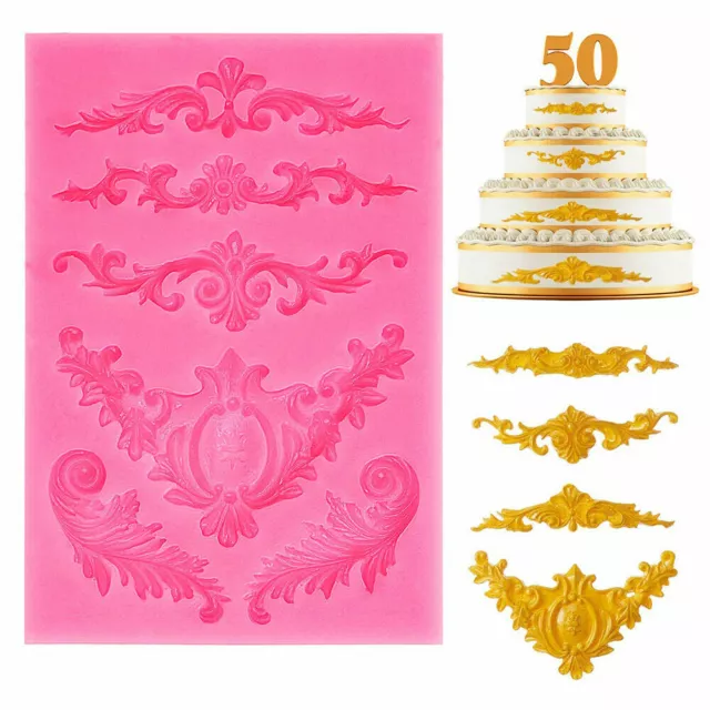 Vintage Silicone Fondant Mould Relief Baroque Cake Decor Border Sugar DIY Mold