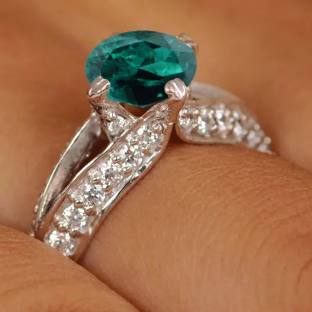 1.42Ct Natural Zambian Green Emerald IGI Certified Diamond Ring 14KT White Gold