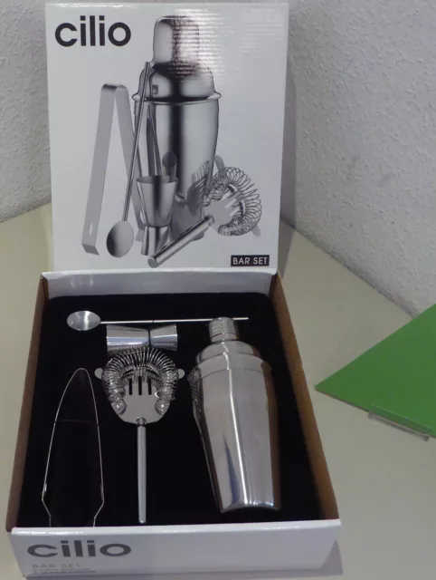 Cilio Set De BAR 5-teilig Inox Shaker, Barmaß, Pinces à Glace, Barsieb Cuillère