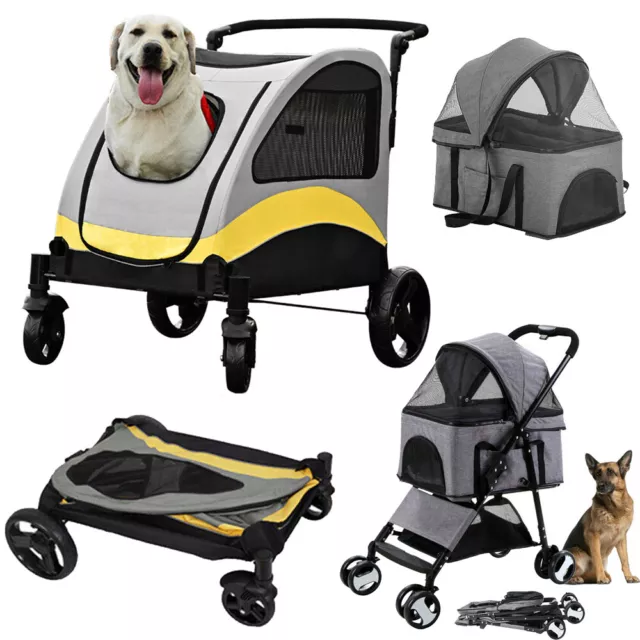 Heavy Pet Dog Stroller Swivel Pram Pushchair Folding Lightweight Travel Stroller