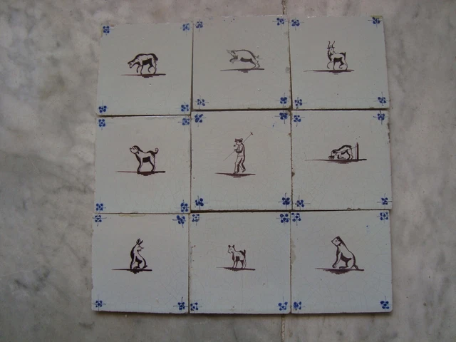 set  very rare animal  18h  century delft  dutch   tiles (unicorn)   (9)