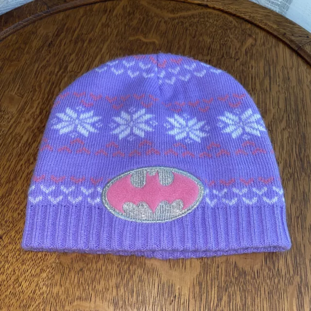 Batgirl/Batman Purple/Pink Winter Hat Snow Cap Beanie DC Comics Sz 2T-5T 2