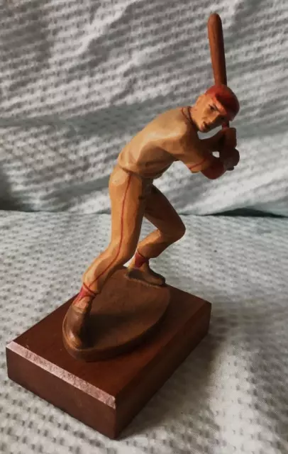 Baseball Player Reds 5" Figurine Wood Carved Hand Painted Hand Crafted Anri? Old