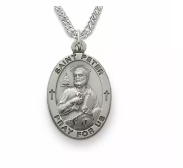 Sterling Silver St. Peter Patron Of Butchers Engraved Medal Necklace & Chain