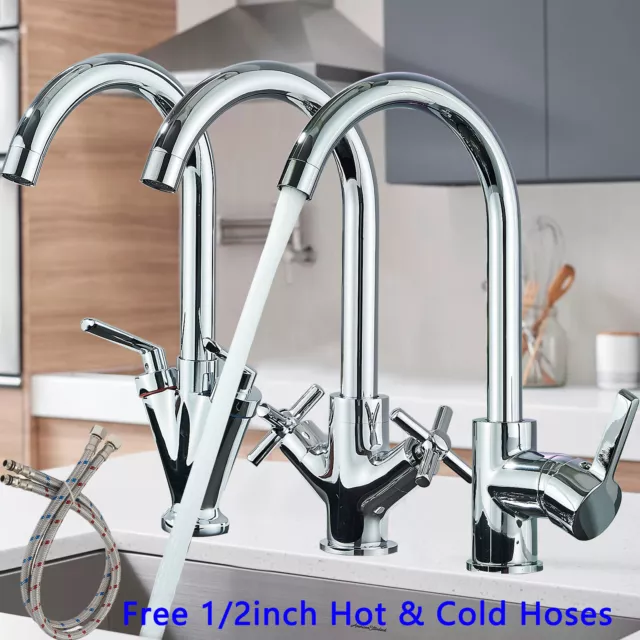Modern Kitchen Sink Mixer Taps Swivel Spout Single Lever Tap Mono Chrome Faucet