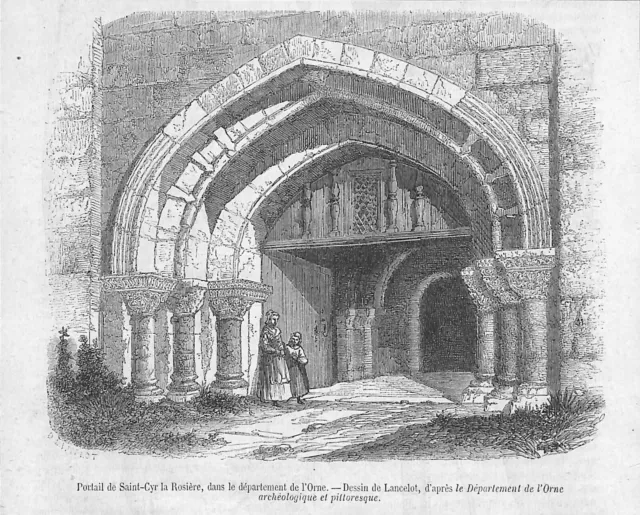 Saint-Cyr-La-Rosiere ( 61 ) Portail Eglise / Dessin De Lancelot / Gravure 1857