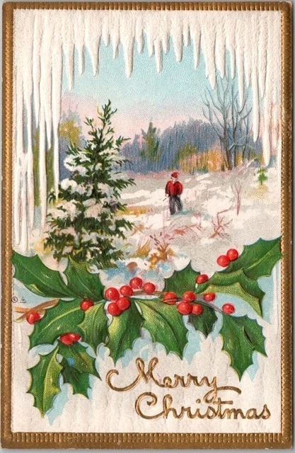 Vintage 1910s MERRY CHRISTMAS Embossed Greetings Postcard "Series No. 35"