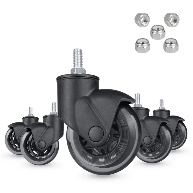 Hirate 3" Office Chair Casters with 3/8"-16UNC Threaded Stem, Soft Rubber Replac