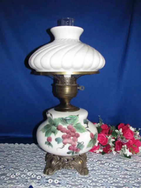 Vtg Hand Painted Gwtw Banquet Parlor Table Lamp Swirl Hurricane Shade 23" 3 Way