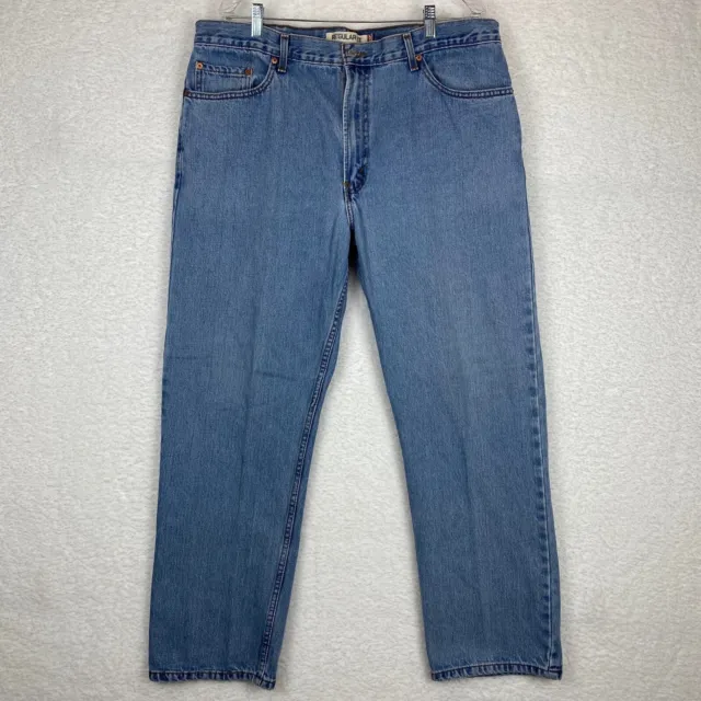 Levis 505 Jeans Mens 42x32 Blue Regular Fit Straight Leg Red Logo Actual 40x30