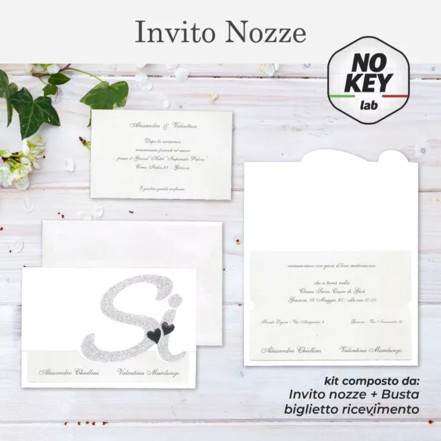 Set Partecipazioni Nozze Personalizzate BUONANNO V009, Con Tema Farfalle, Nastro Blu E Busta, Formato 12x18 Cm
