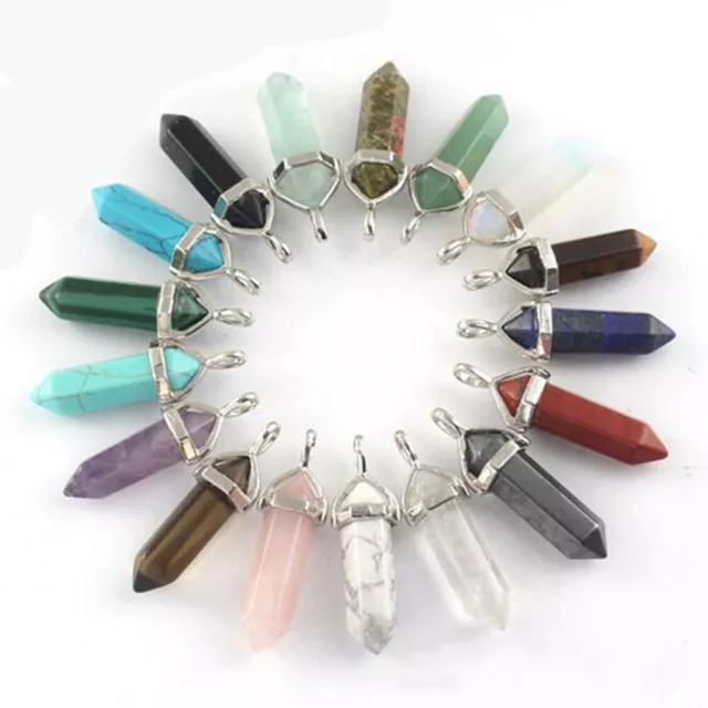 Natural Quartz Crystal Stone Point Chakra Reiki Healing Gemstone Pendant
