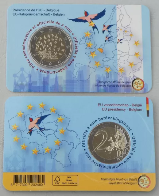 2 Euro Gedenkmünze Belgien 2024 Ratspräsidentschaft wallonisch in Coincard unz.