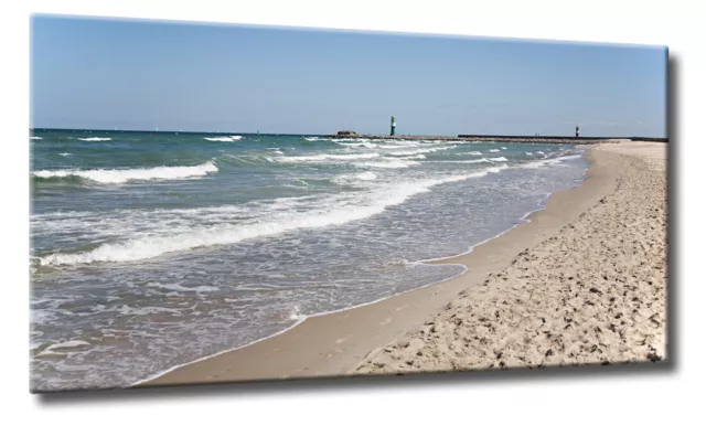 Leinwand Bild Strand Meer Ostsee Warnemünde Leuchtturm