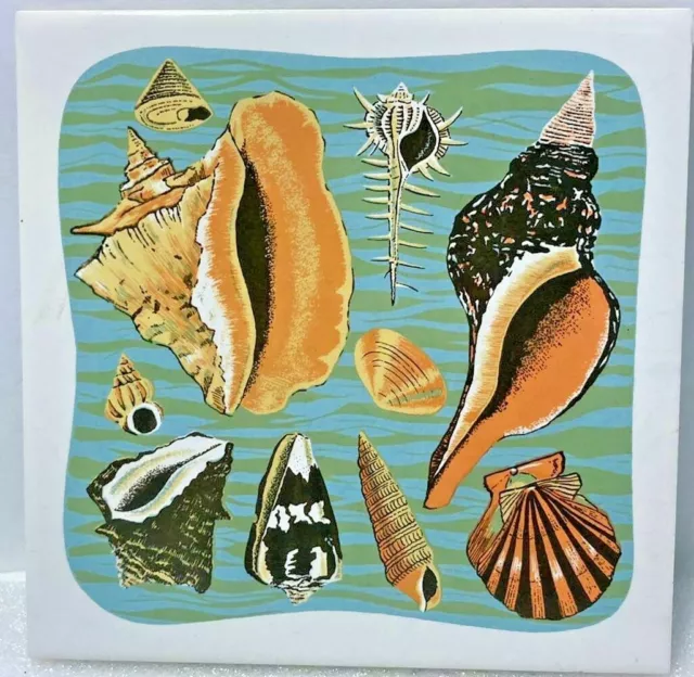 Vintage Screen Craft Hand Decorated Ceramic Tile Sea Shells BEAUTIFUL Vivid