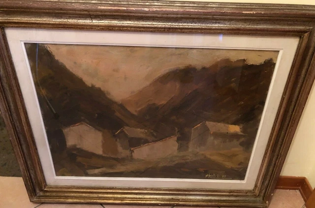 Gaetano Spinelli oil painting mountain houses 91x71 cm with frame