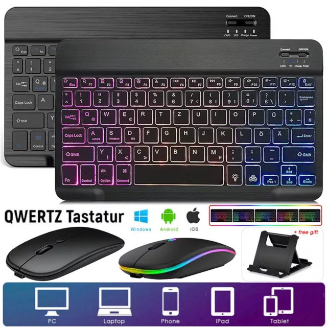 QWERTZ Bluetooth Tastatur Kabellos Maus Für iPad Android IOS Tablet LC Laptop DE