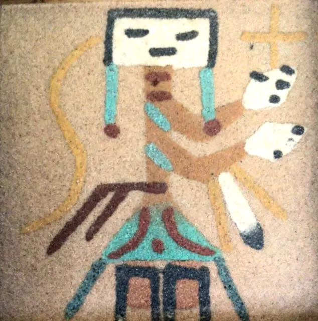 Native American Navajo Sand Painting Female Yei Spirit Guide Signed Yazzie