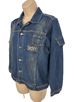 Le ragazze DKNY età 14 ANNI O/S DARK BLUE JEANS bottoni nella giacca cappotto classico 164CM 2