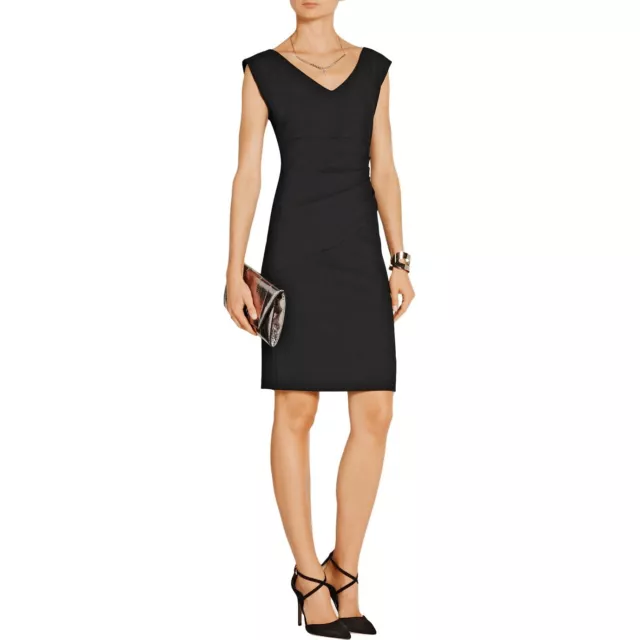Diane von Furstenberg DVF Bevin Ruched Stretch-Crepe Black Dress Size 10