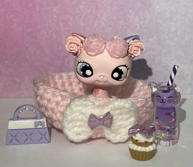 Littlest Pet Shop Custom Pink And Purple Rose Short haired Cat Customised OOAK