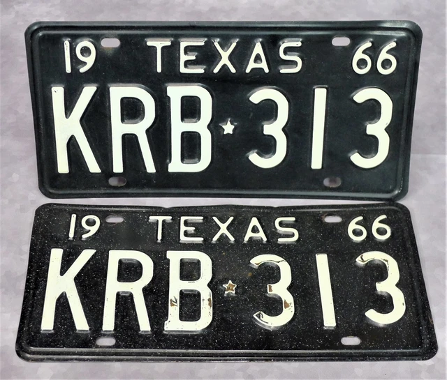 VTG Texas 1966 Pair Auto License Plate Set Dodge Ford Chevy KRB 313