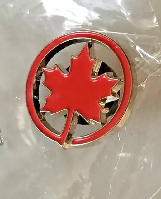 Air Canada Rondelle Lapel Pin Employees , Die Cut Silver Trim Red Filling, Maple 3