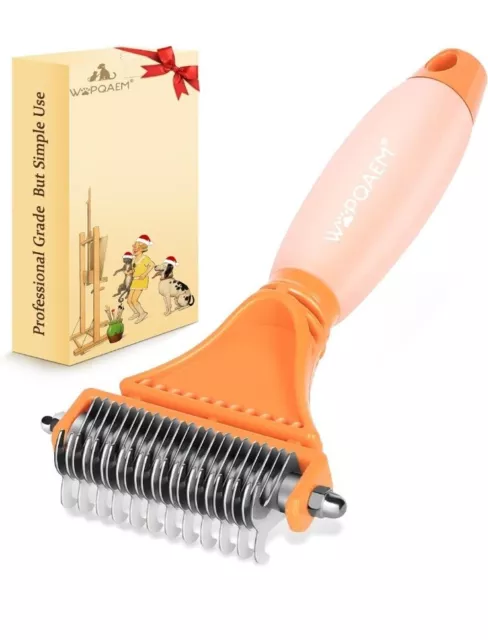 Undercoat Grooming Rake for Large Dogs & Cats with Silicone Gel Handle, 2 Sided
