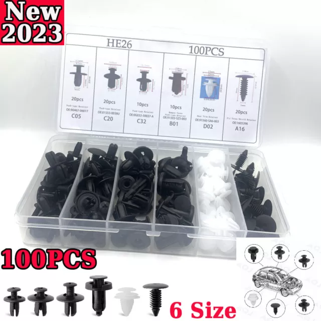 For Mazda 100pc Push Pin Rivet Bumper Door Trim Panel Retainer Clip Fastener Kit