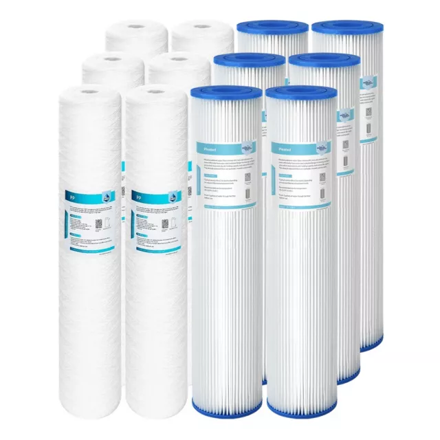 2-12 Pack 20"x4.5" Big Blue Whole House Pleated String Sediment Water Filter NSF