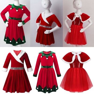 Kids Girls Christmas Outfit Dress Dancewear Shiny Princess Tutu Skirt Santa Xmas