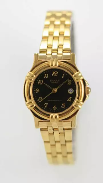 Sharp Orologio Donna Acciaio Inox Oro Data Impermeabile Nero Batteria Quarzo