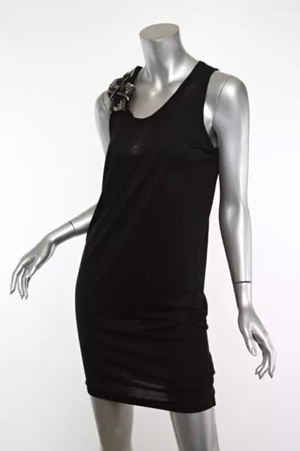 LANVIN Womens Black Bead & Crystal Embellished-Shoulder Sleeveless Dress M NWOT