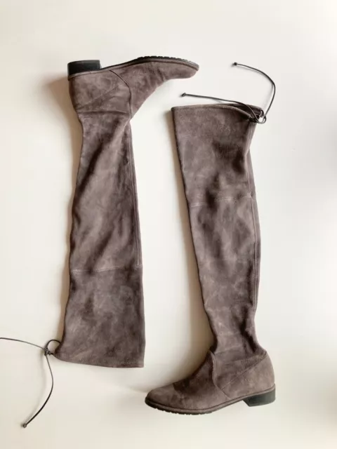 STUART WEITZMAN Lowland Grey Suede Leather OTK Over The Knee Tall Boots, Size 8