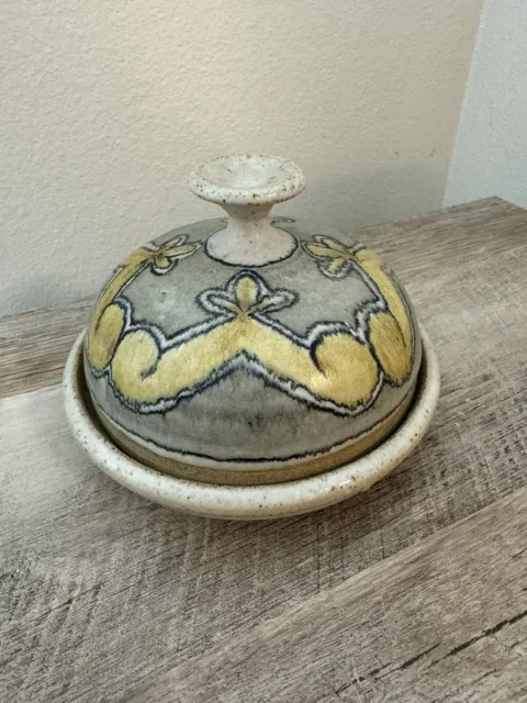 Plato de mantequilla cubierto con cúpula vintage Pacific NW Studio cerámica Barbara Brotman