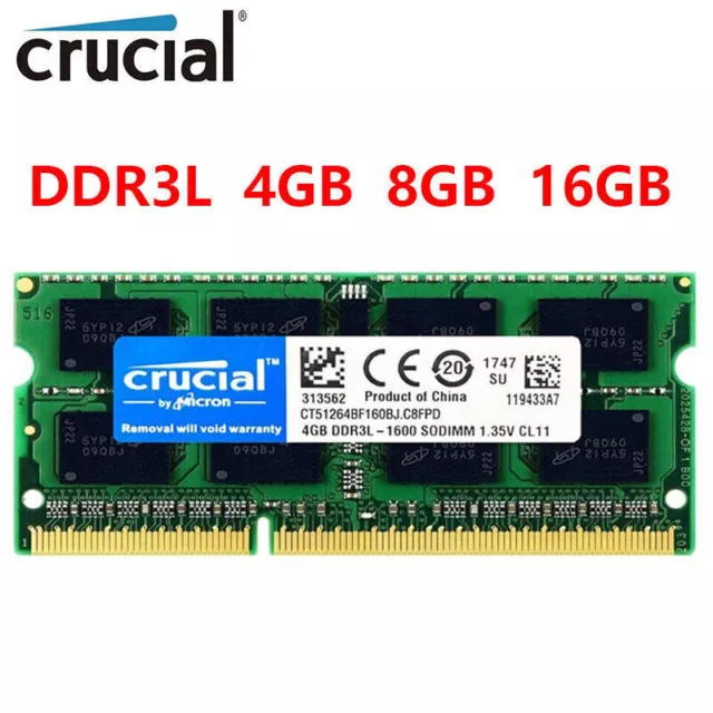 Crucial DDR3L 4GB 8GB 16GB 1066 1333 1600 MHz Laptop Memory RAM SODIMM 204Pin