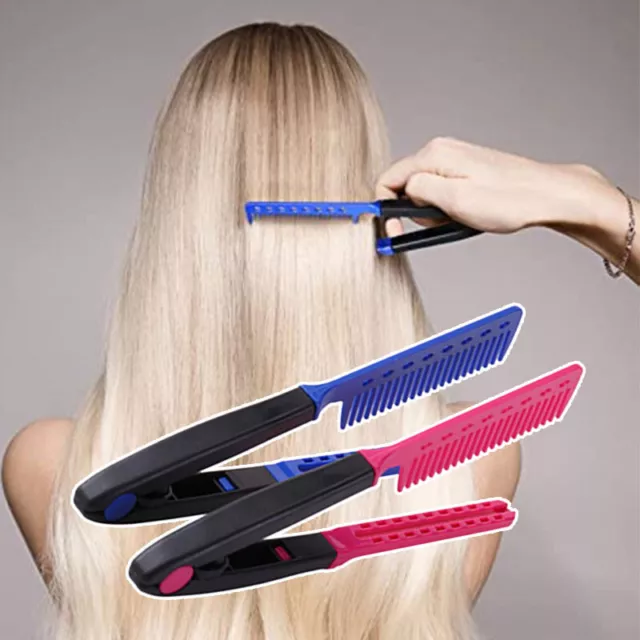 Hair Hairdressing Straightening Brush Salon Straightener V Comb Styling Folding❶ 3