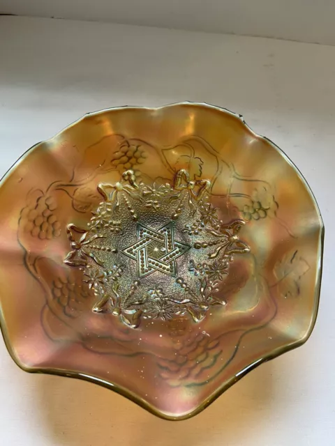 Antique Northwood Star Of David And Bows Marigold  Bowl Judaica Carnival Glass